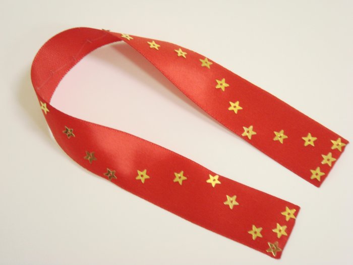 Red Satin Ribbon Bookmark with Star Shaped Sequin Zig-Zags