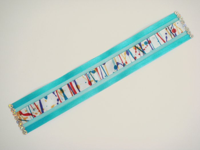 Turquoise Blue Ribbon Bookmark with Hologram Sequin Edging and Colorful Ribbon Accent