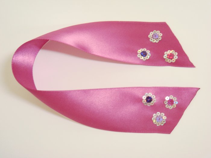 Hot Pink Satin Ribbon Bookmark with Hologram Sequin Flowers