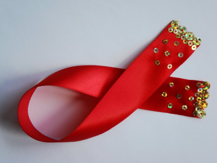 Red Satin Ribbon Bookmark with Hologram Sequin Design