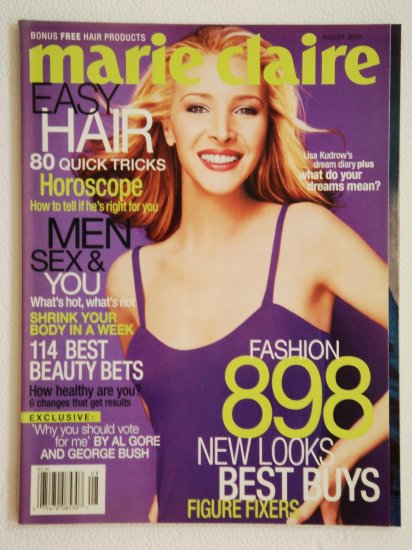 Marie Claire Magazine August 2000 Issue Vol. 7 No. 8 with Lisa Kudrow on the cover