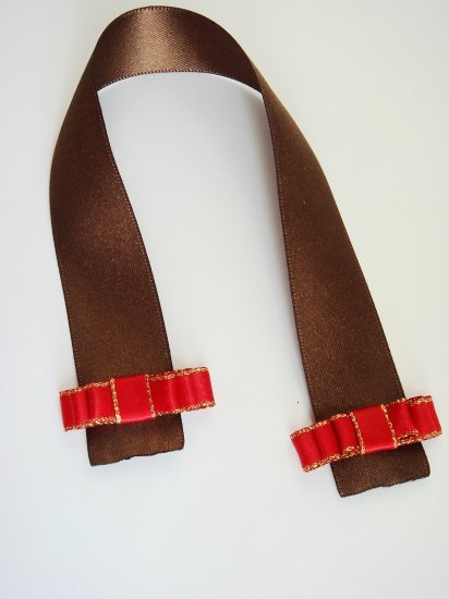 WRAPPED CHOCOLATE - Brown Satin Bookmark with Red Ribbon Bow