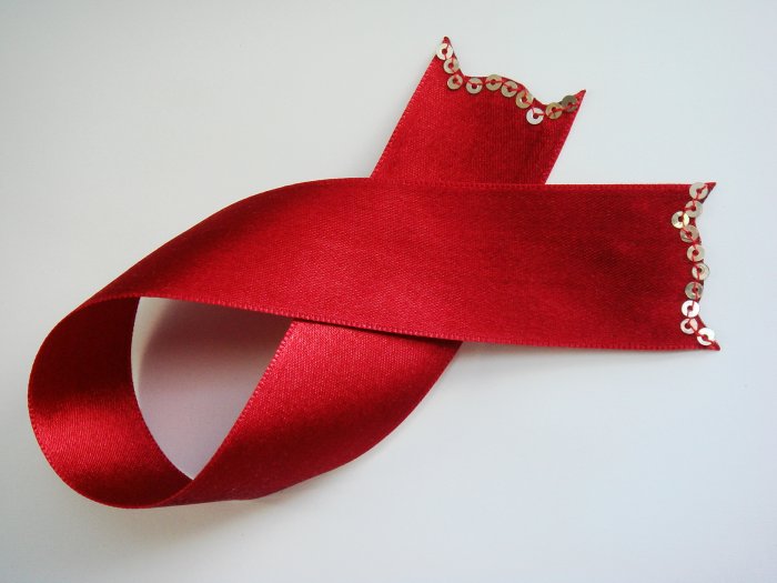 Red Satin Ribbon Bookmark with Sequin Trim