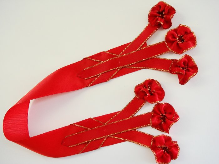 RUBY BOUQUET - Red Satin Bookmark with Dangling Ribbon Accents