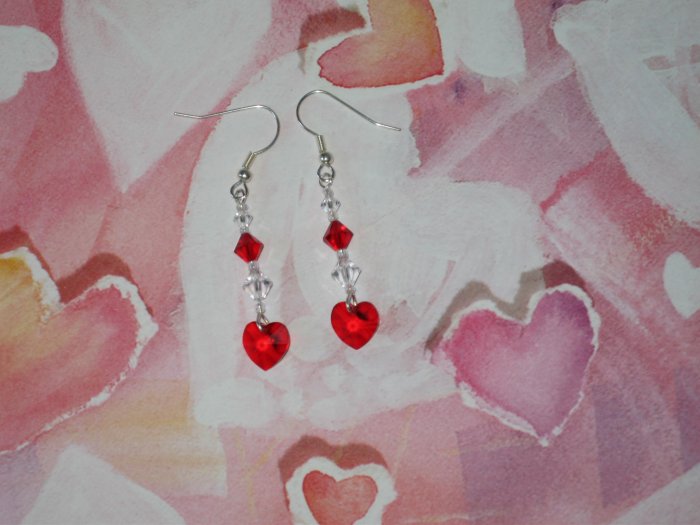 Red Hot Love Swarovski Crystals Heart Earrings