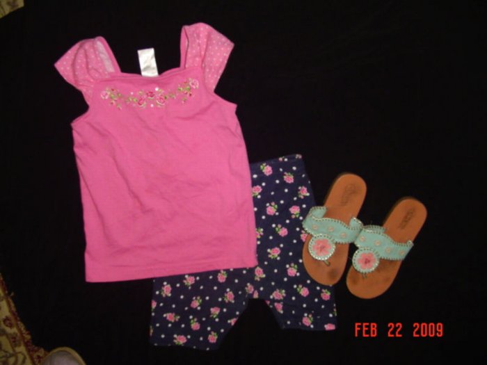 GYMBOREE~PARISAN ROSE~BIKER SHORTS 7~TOP 5~SANDALS 11