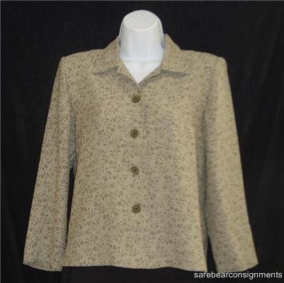 Leslie Fay Green Floral Career Top 8P 8 Petite