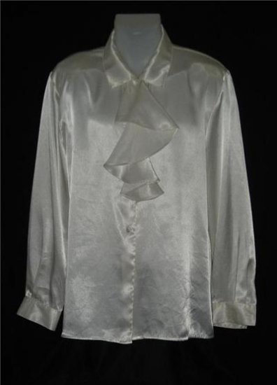 Leslie Fay Off White Ruffle Dress Shirt LS Sz 18