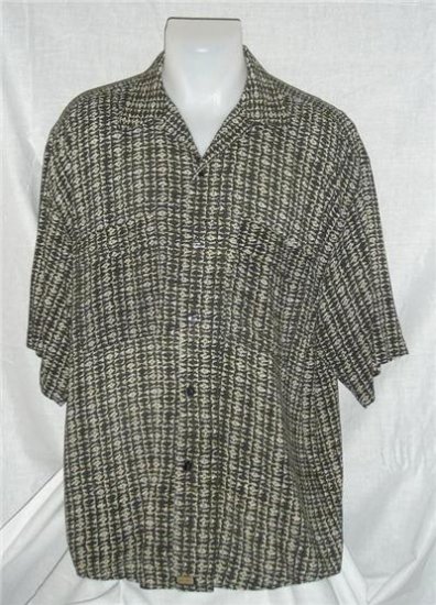 Mens Buno Italian Shirt Large Funky Pattern Black & Tan