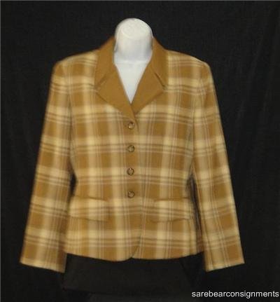 Kaspar Beige Brown Plaid Career Jacket Blazer Sz 10