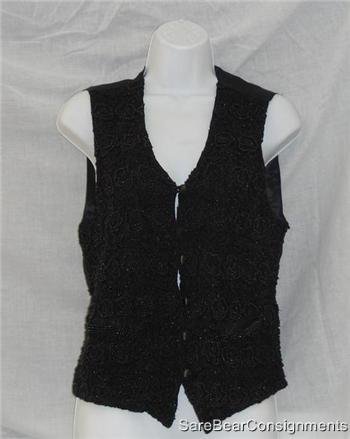 Womens Black Black Beaded Vest Sz Medium 8 10