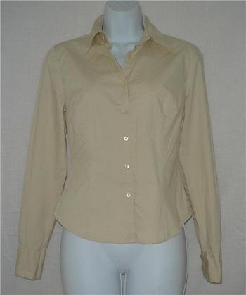 Ann Taylor Loft Stretch Beige Button down shirt sz 2 SM