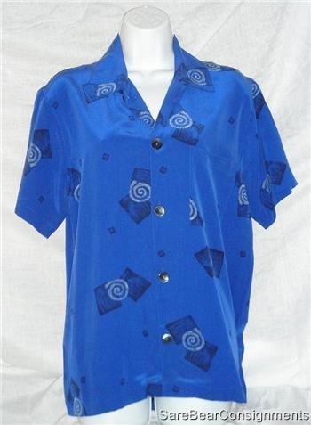 Funky Blue Wht Black Silk Chicos Design Silk Shirt Sz 0