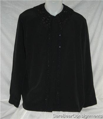 Beaded Sequined Black Dress Shirt Sz 14 L Tuxedo Style