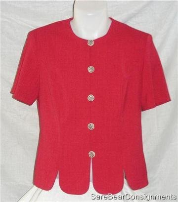 Leslie Fay Red Career Top Floral Buttons sz 10 like new