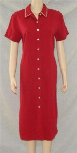 Talbots Red Long Tunic Dress Linen Blend 8P 8 P MOP Buttons