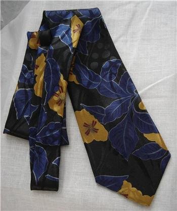 Vintage Halston Original Silk Floral Tie Blue Yellow