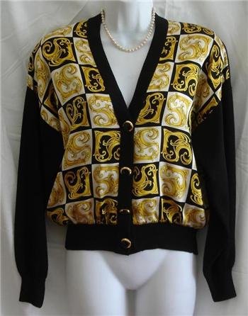 St John Black Santana Knit & Silk V neck Shirt Top P/S