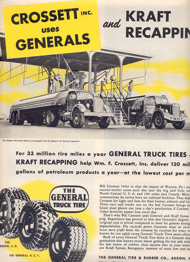 1953 THE GENERAL TIRE & RUBBER CO. AND KRAFT RECAPPING SYSTEMS DOUBLE PAGE MAGAZINE AD (187)