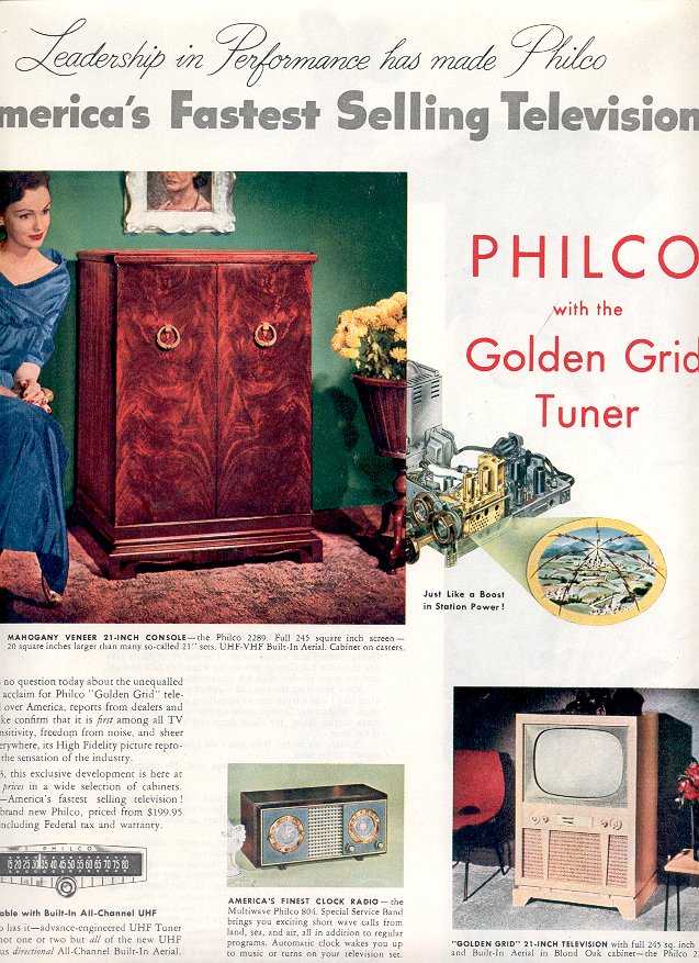 1953 PHILCO TELEVISION WITH THE GOLDEN GRID TUNER AND RADIOS MAGAZINE AD (193)