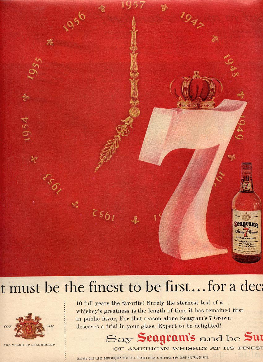 1957 SEAGRAM'S 7 CROWN WHISKEY MAGAZINE AD (216)