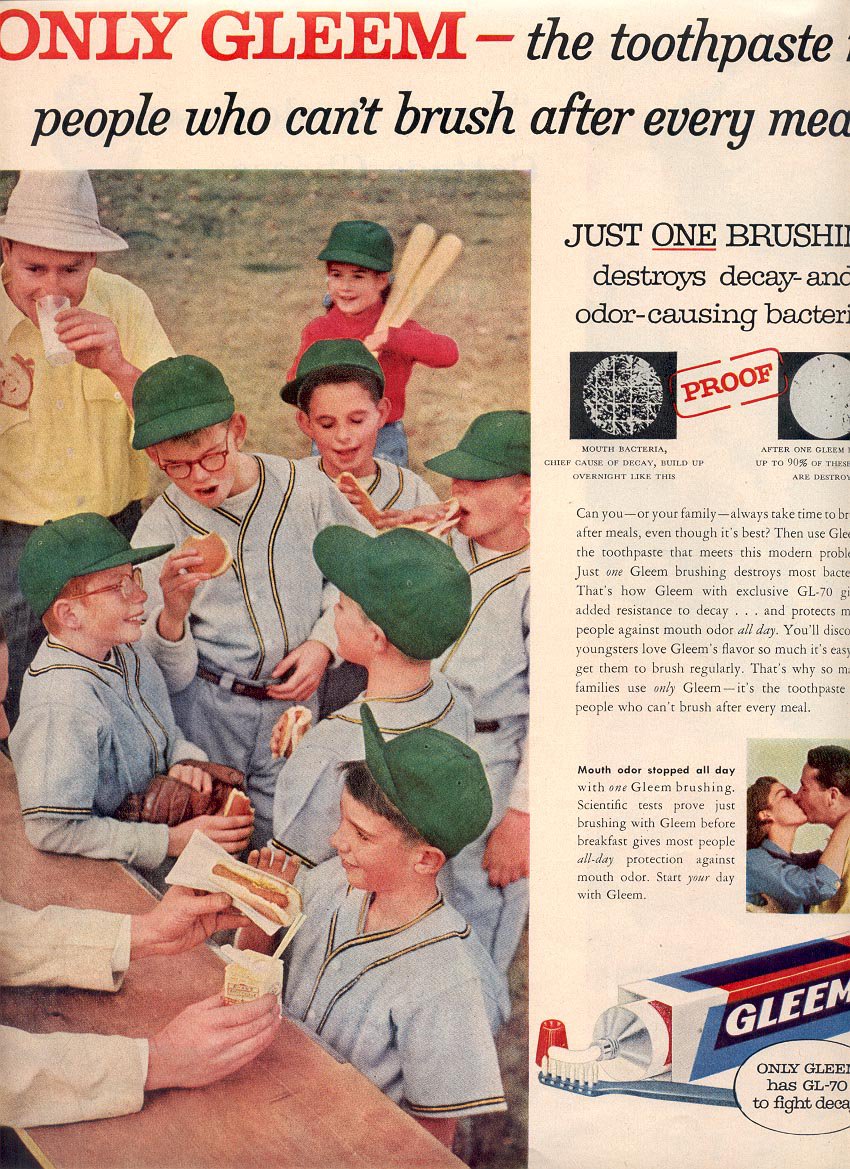 1957 GLEEM TOOTHPASTE MAGAZINE AD (222)