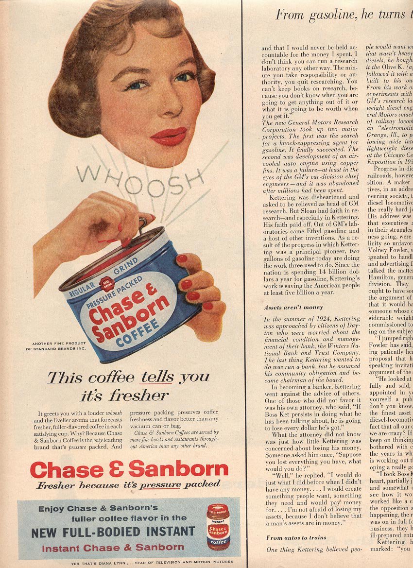 1957 CHASE & SANBORN COFFEE MAGAZINE AD (225)