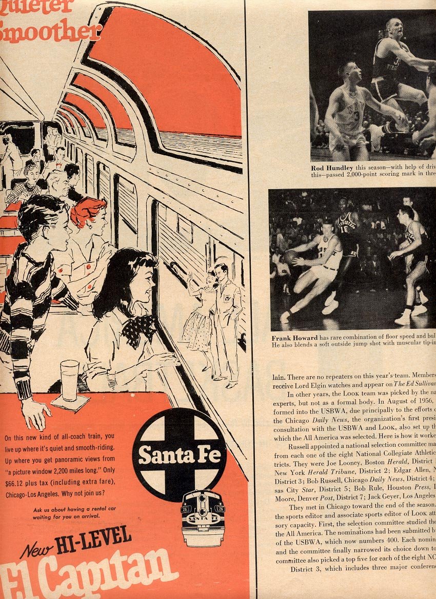 1957 NEW HI LEVEL EL CAPITAN ON THE SANTA FE RAILROAD TRAIN MAGAZINE AD (238)