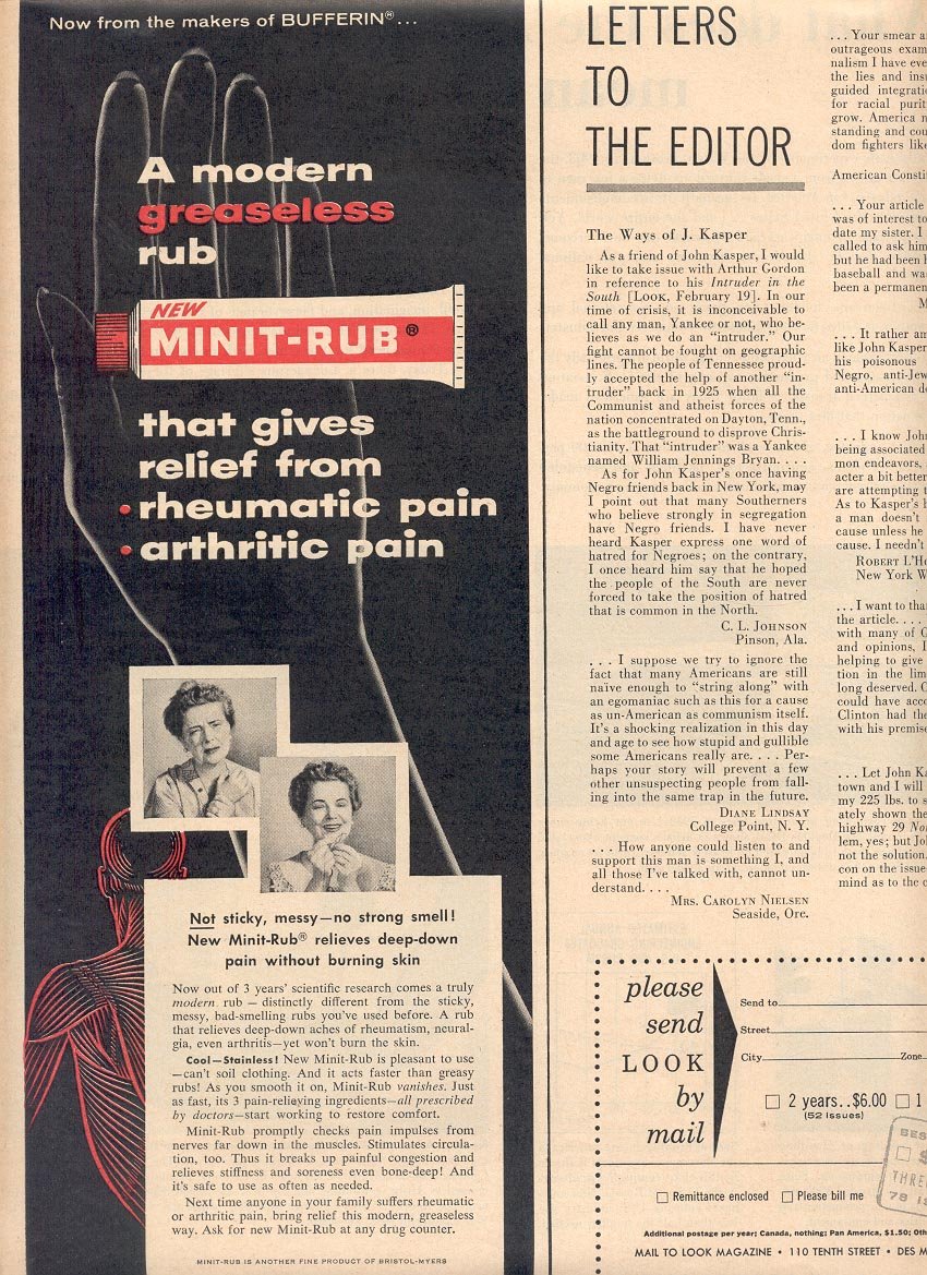 1957 MINIT-RUB PAIN RELIEVER MAGAZINE AD (242)