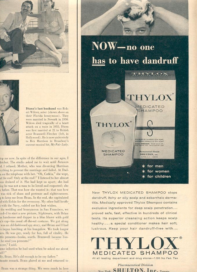 1957 THYLOX MEDICATED SHAMPOO MAGAZINE AD (248)