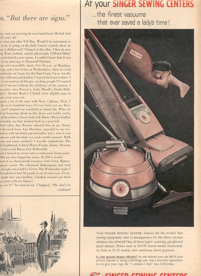 1957 SINGER SEWING CENTERS - VACUUM MAGAZINE AD (249)