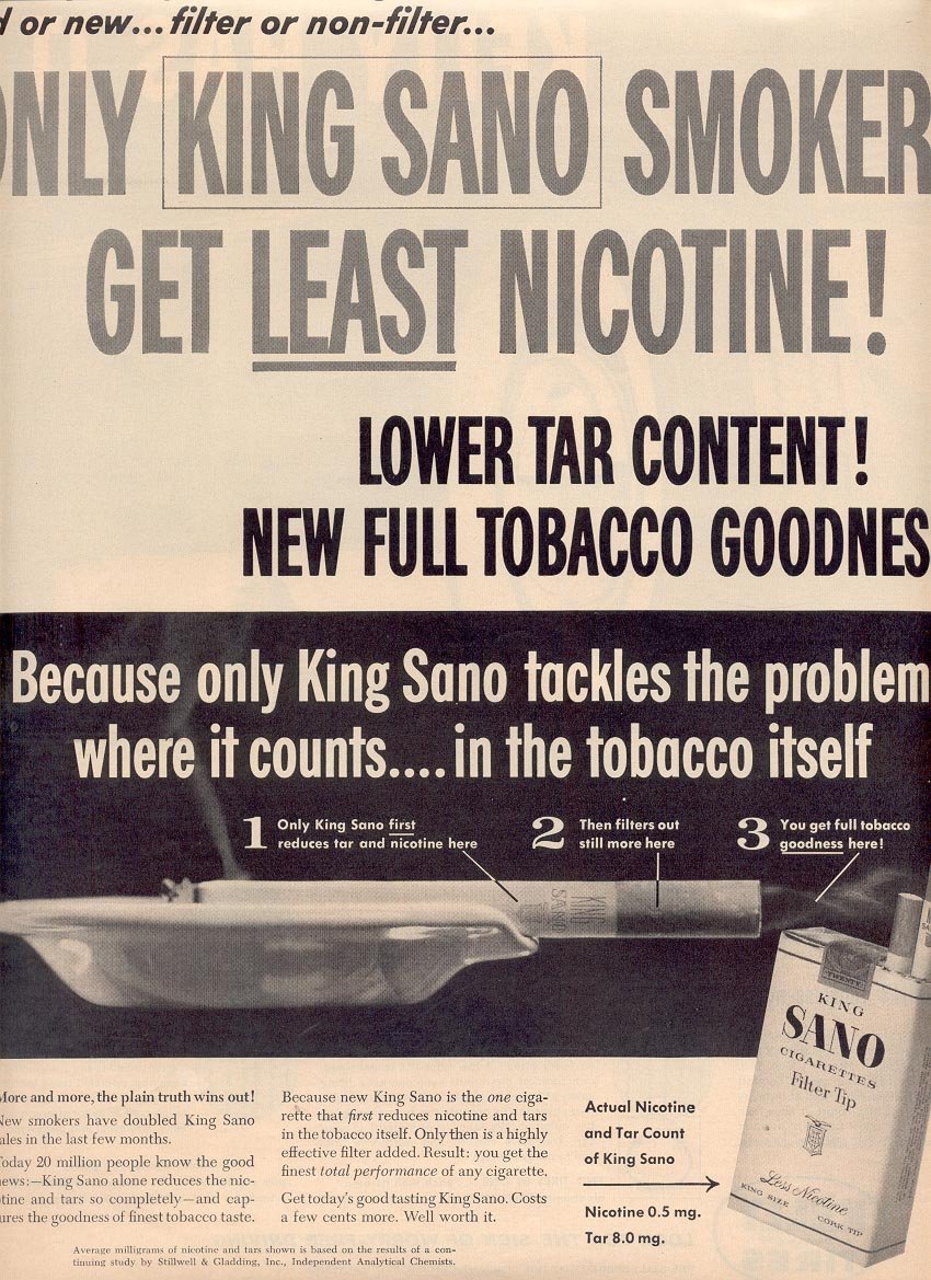 1958 SANO KING SIZE CIGARETTES MAGAZINE AD (260)