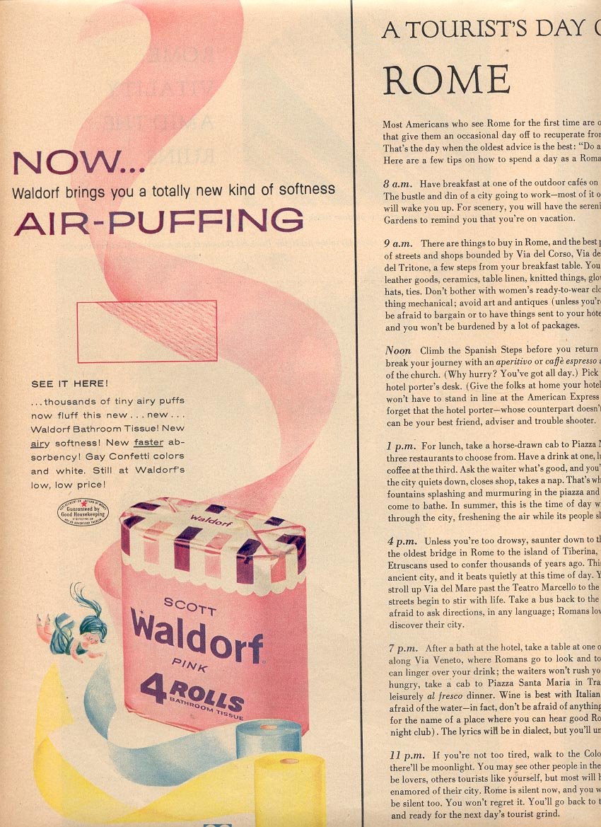 1958 SCOTT WALDORF BATHROOM TOILET TISSUE MAGAZINE AD (271)