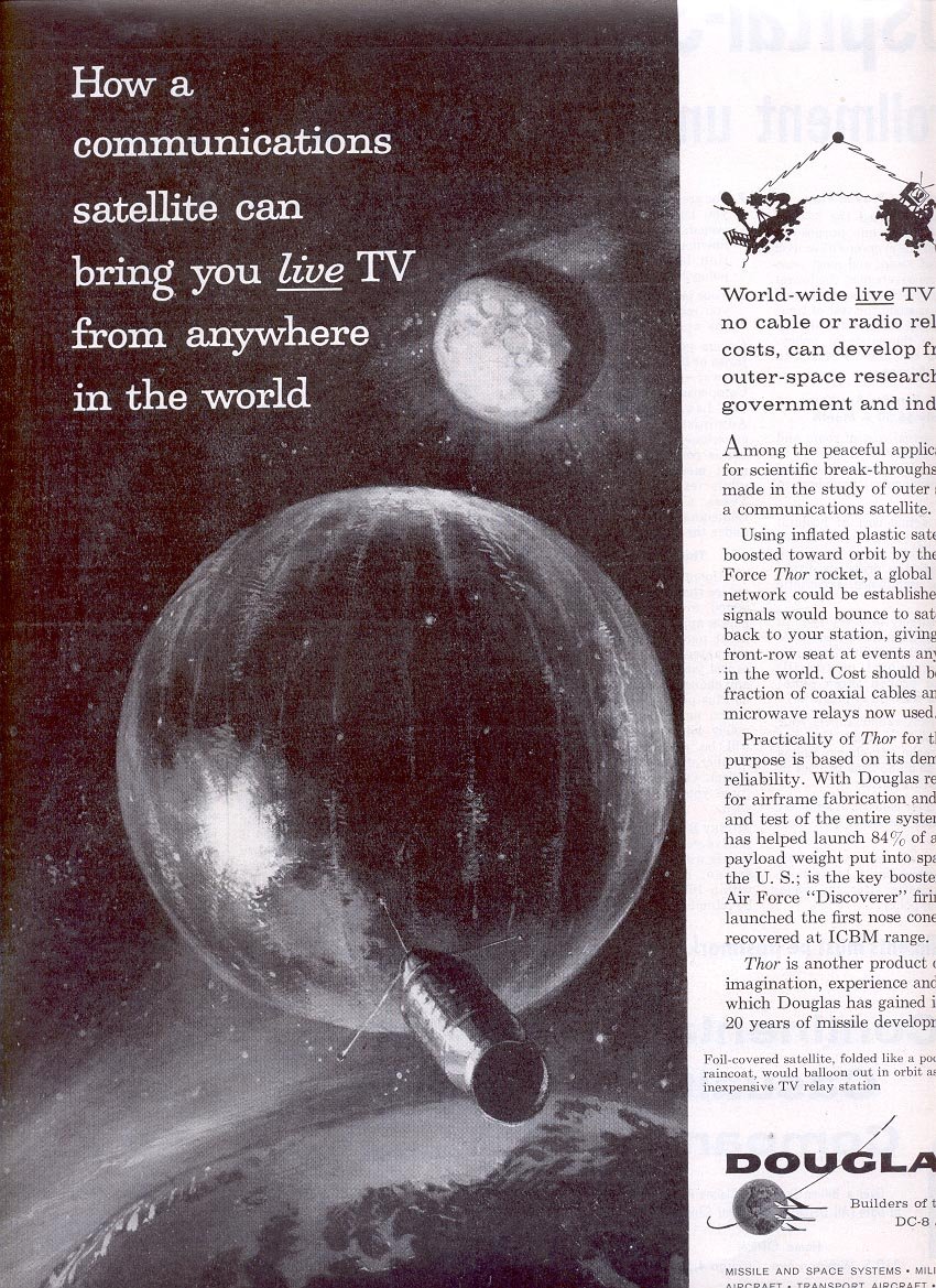 1959 DOUGLAS MISSILE & SPACE SYSTEMS TV SATELLITES MAGAZINE AD (296)