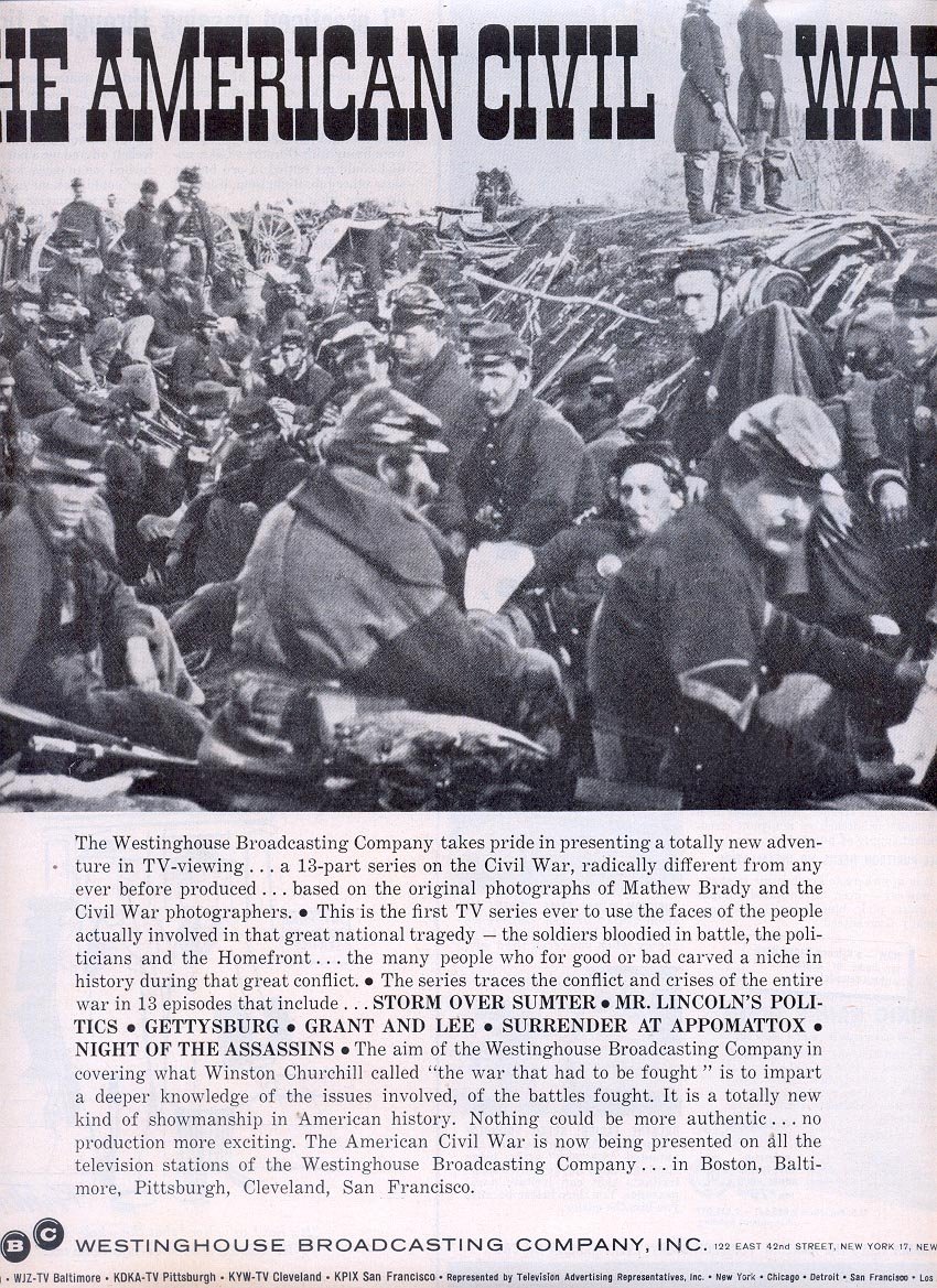 1959 THE AMERICAN CIVIL WAR BY WESTINGHOUSE BROADCASTING COMPANY - WBC MAGAZINE AD (299)