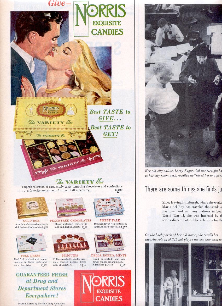 1959 NORRIS EXQUISITE CANDIES MAGAZINE AD (324)