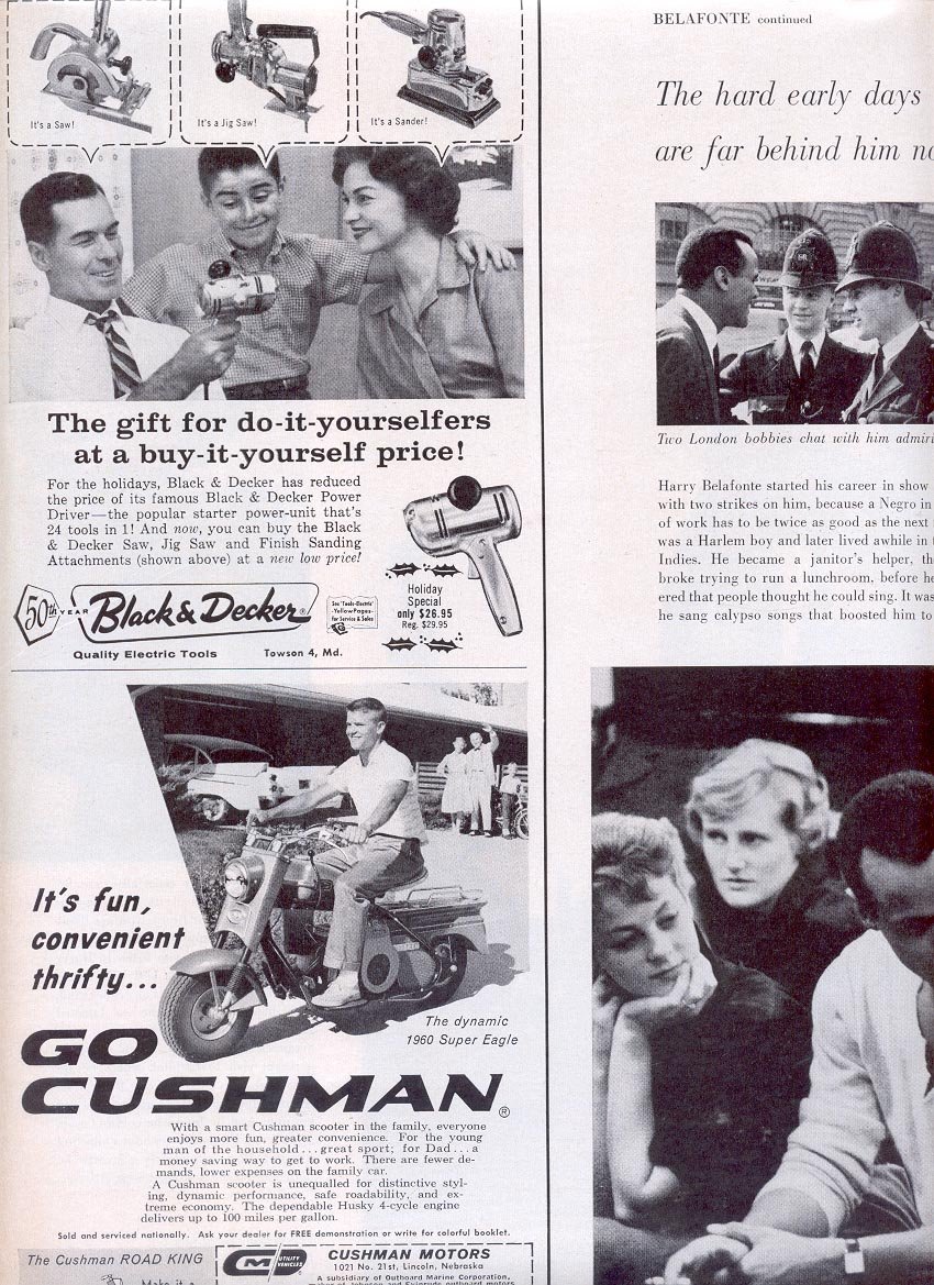 1959 BLACK & DECKER TOOLS AND GO CUSHMAN ROAD KING SCOOTER MAGAZINE AD (326)
