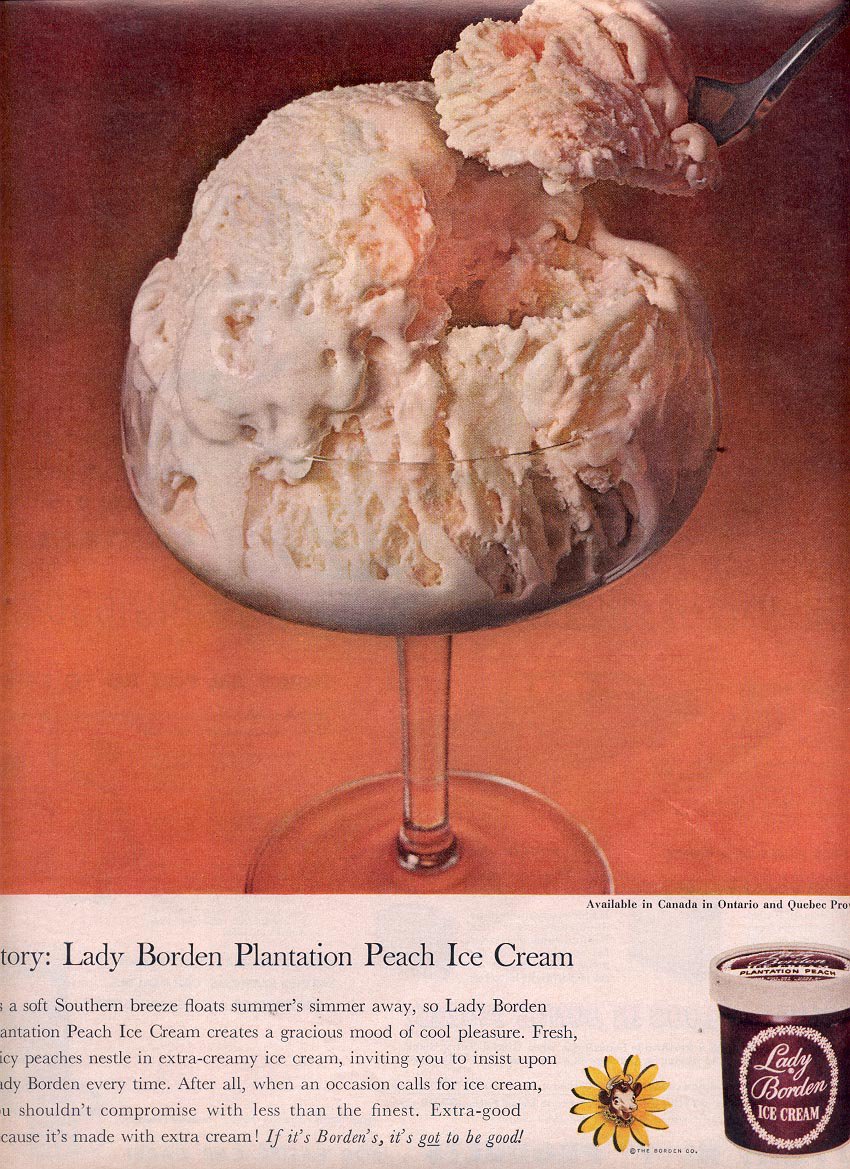 1959 LADY BORDEN PLANTATION PEACH ICE CREAM MAGAZINE AD (344)