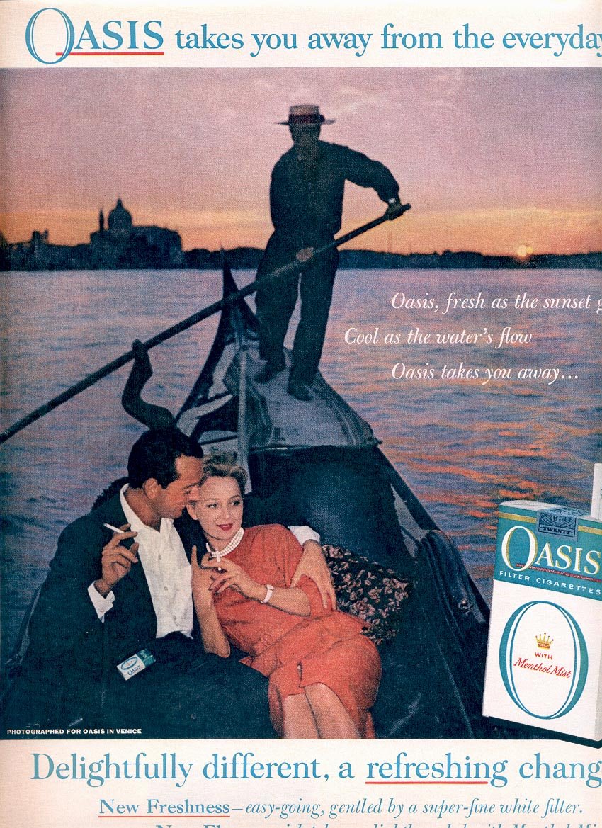 1959 OASIS CIGARETTES IN VENICE MAGAZINE AD (350)