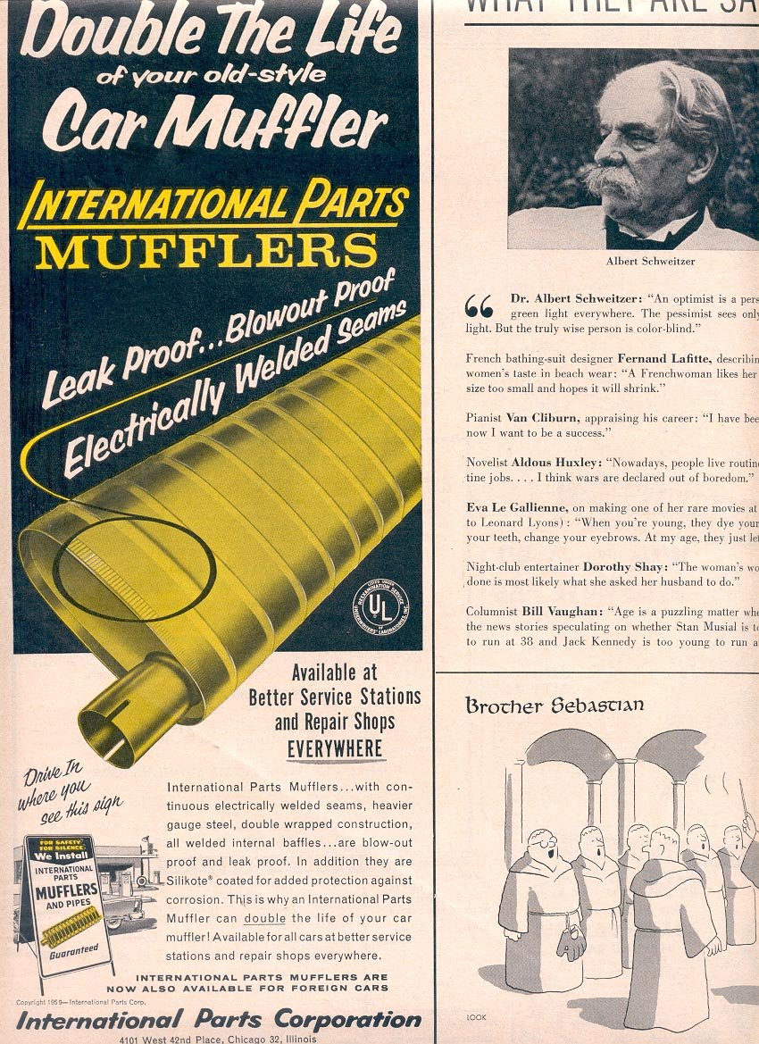 1959 INTERNATIONAL PARTS CAR MUFFLERS MAGAZINE AD (354)