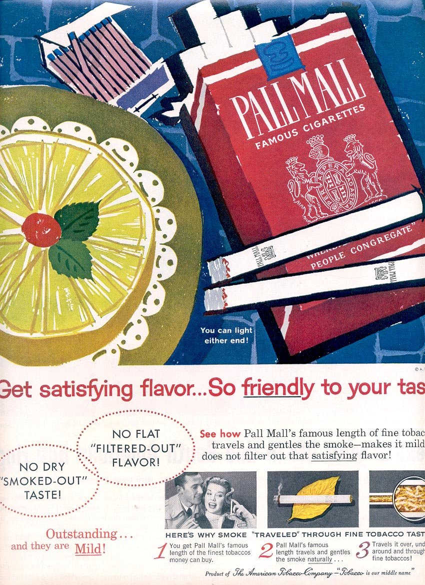 1959 PALL MALL CIGARETTES MAGAZINE AD (358)