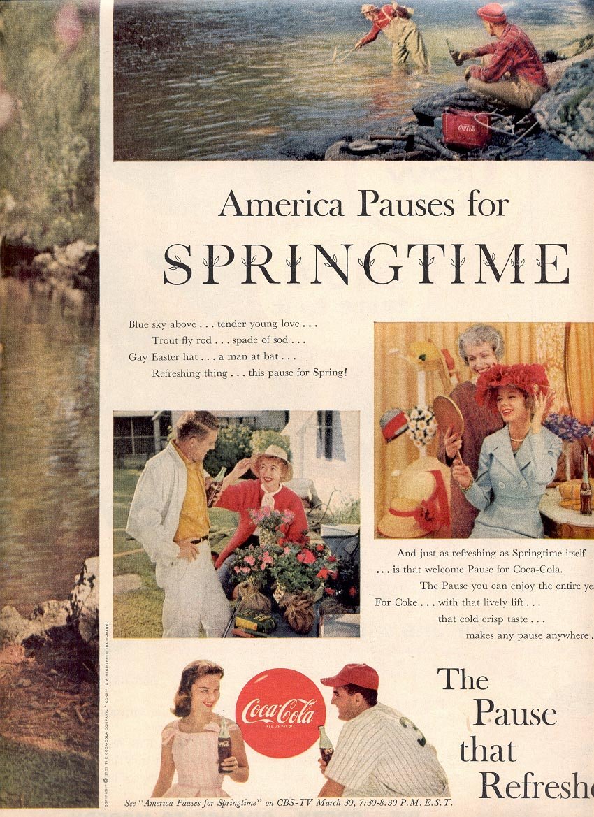 1959 COCA COLA COKE - AMERICA PAUSES FOR SPRINGTIME MAGAZINE AD (363)