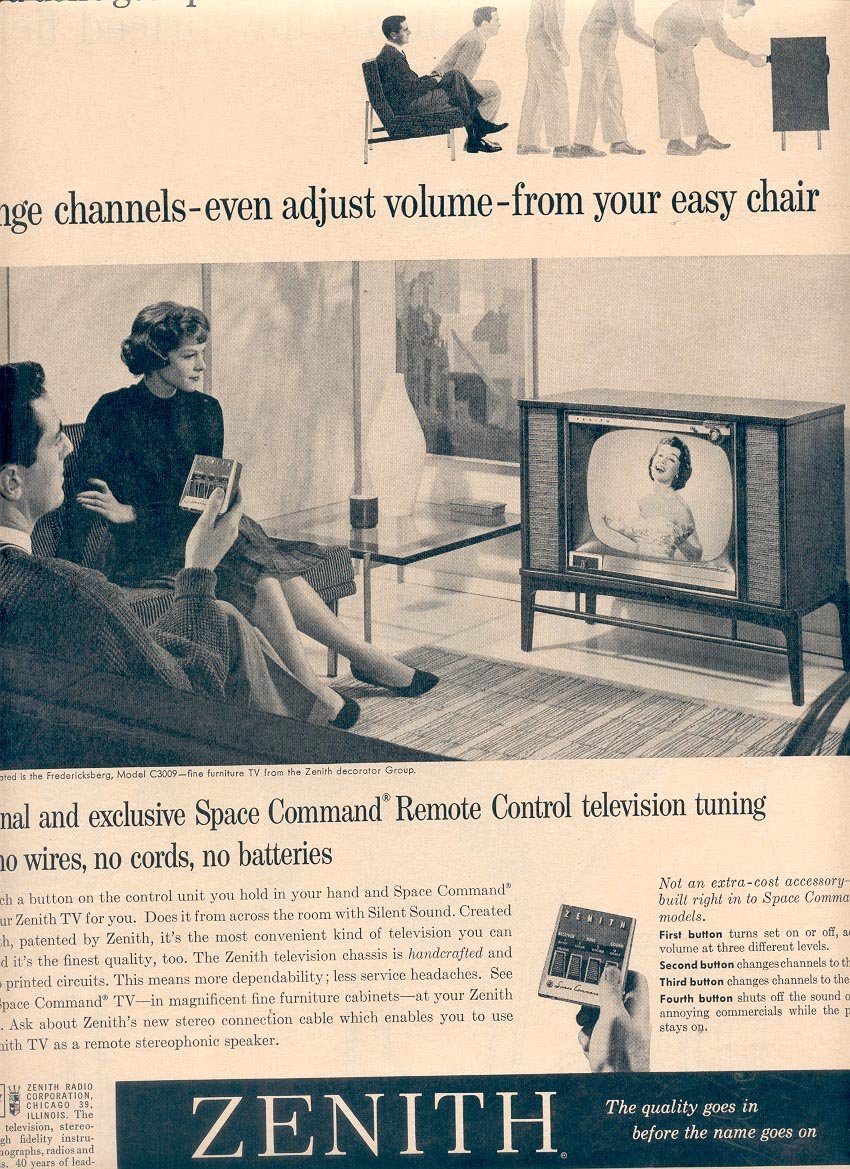 1959 ZENITH TELEVISIONS WITH SPACE COMMAND REMOTE CONTROL MAGAZINE AD (365)