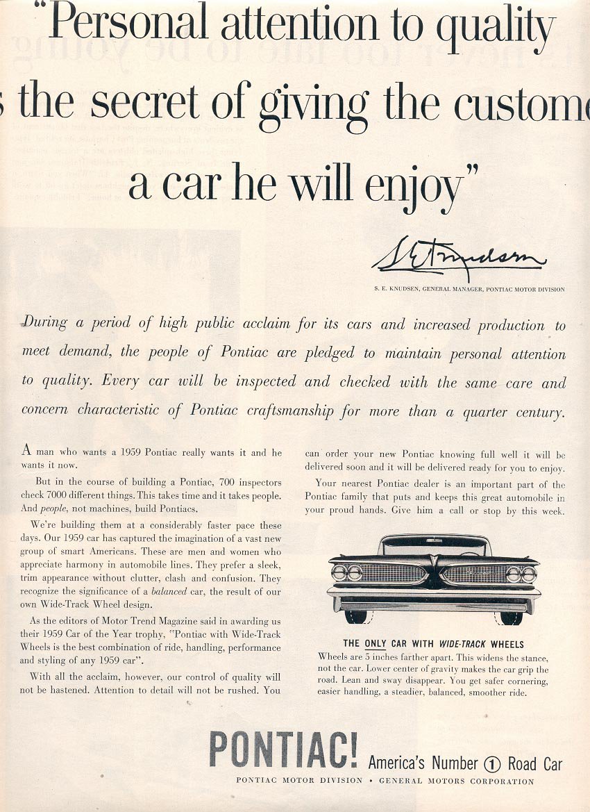 1959 GENERAL MOTORS PONTIAC AMERICA'S NUMBER 1 ROAD CAR MAGAZINE AD (369)