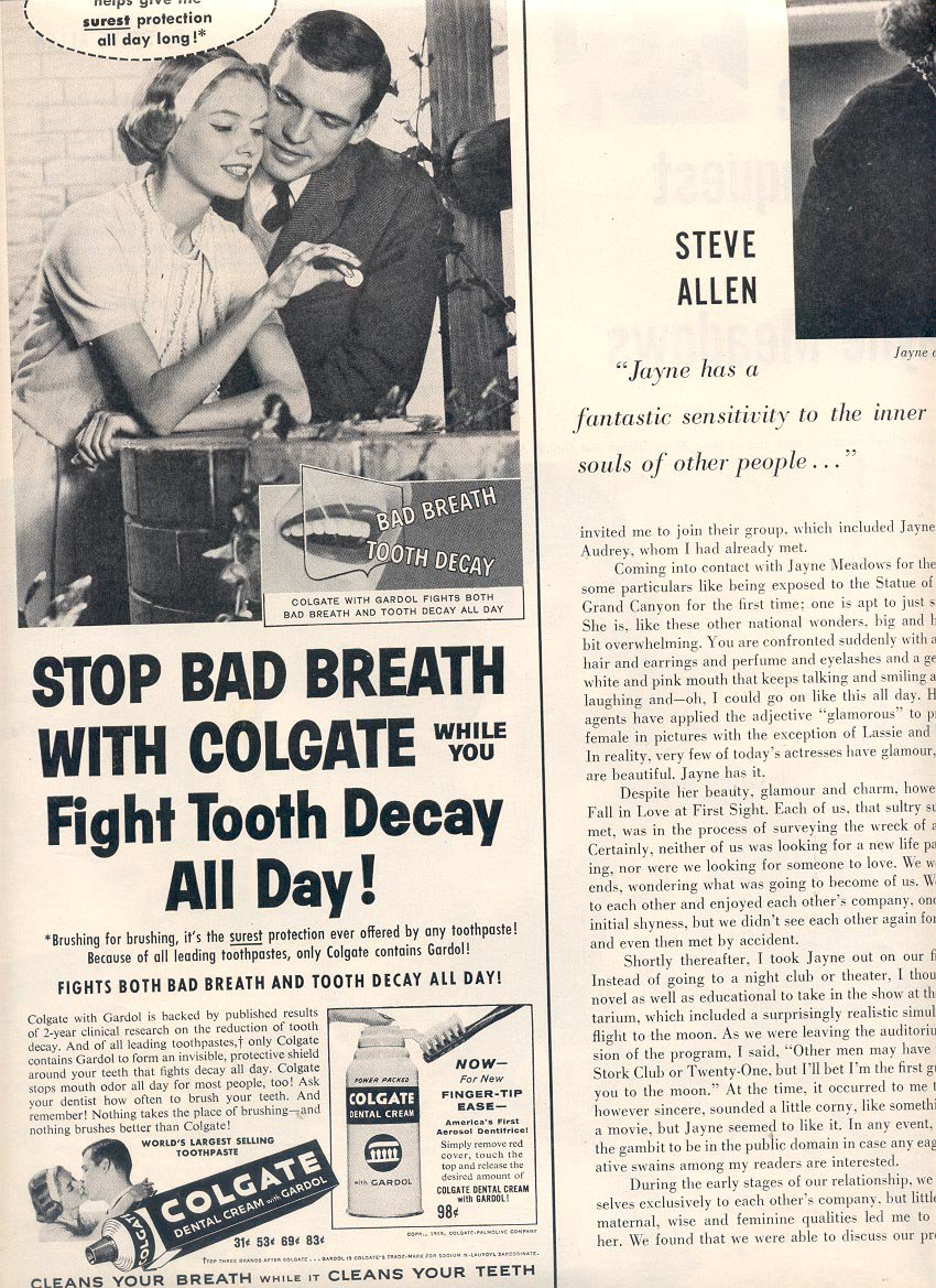 1959 COLGATE DENTAL CRAM WITH GARDOL MAGAZINE AD (377)