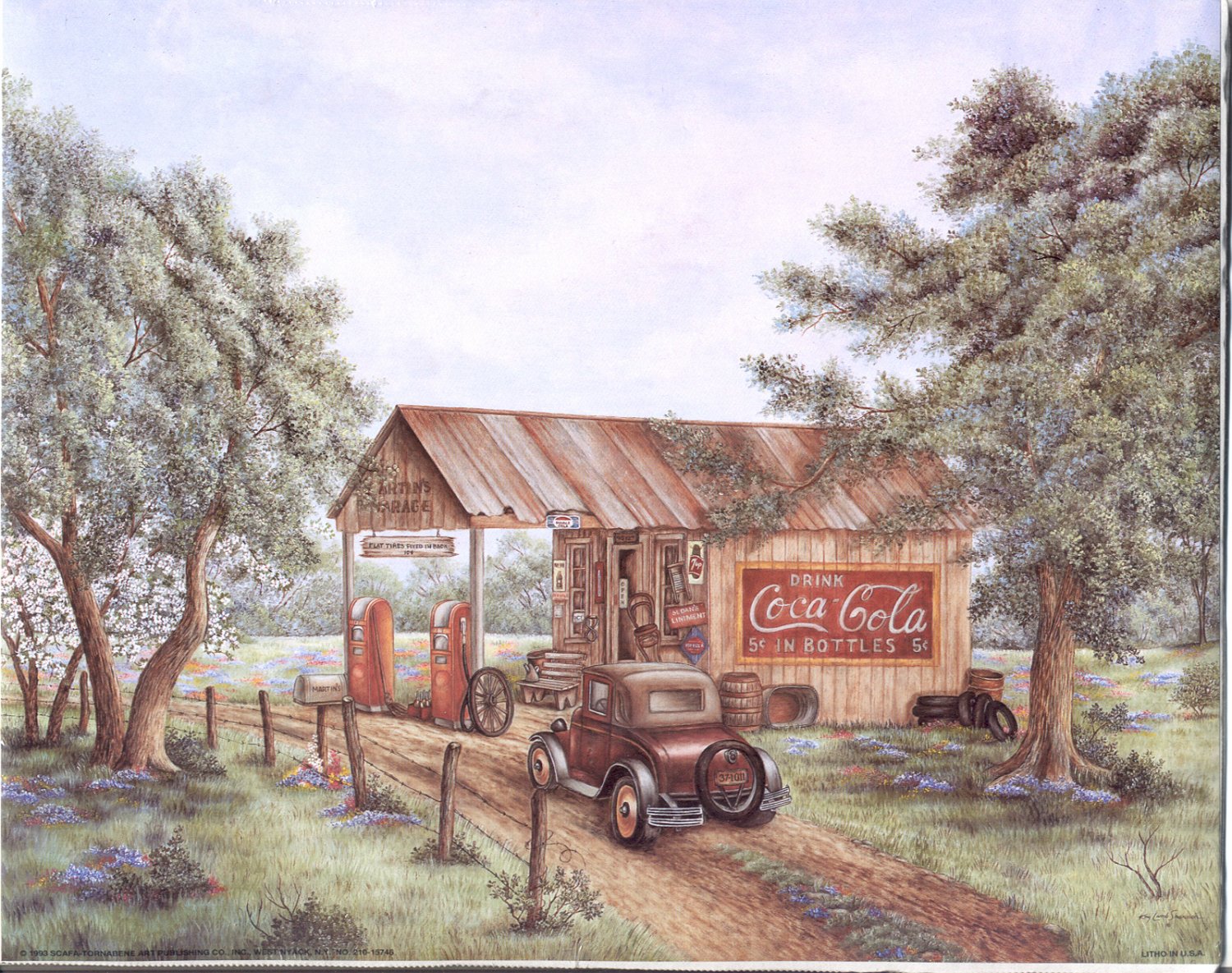 1993 PRINT #11: COCA COLA COKE MARTIN'S GARAGE OLD CARS 8 X 10 MINT