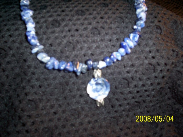 Sodalite Necklace with Flower Pendant