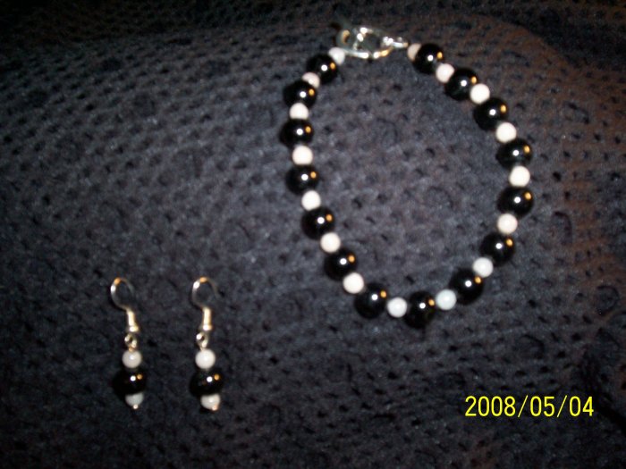 Onyx and Moonstone Bracelet and Earrings Sets