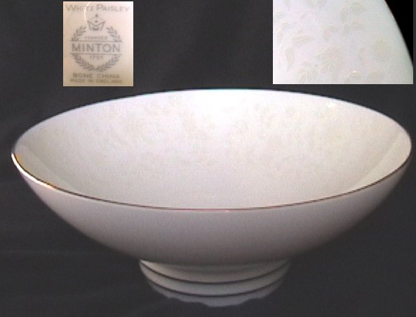 Minton white paisley china vegetable bowl 8 3/4 inch made in England