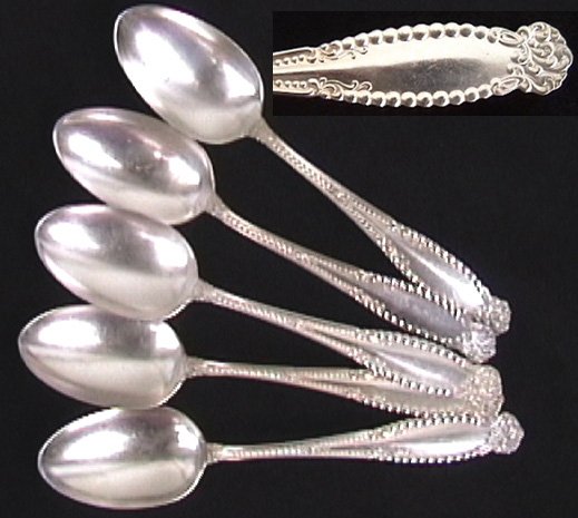 Hamilton silverplate 5 teaspoons 1896 marked Hamilton Mfg Co XXX